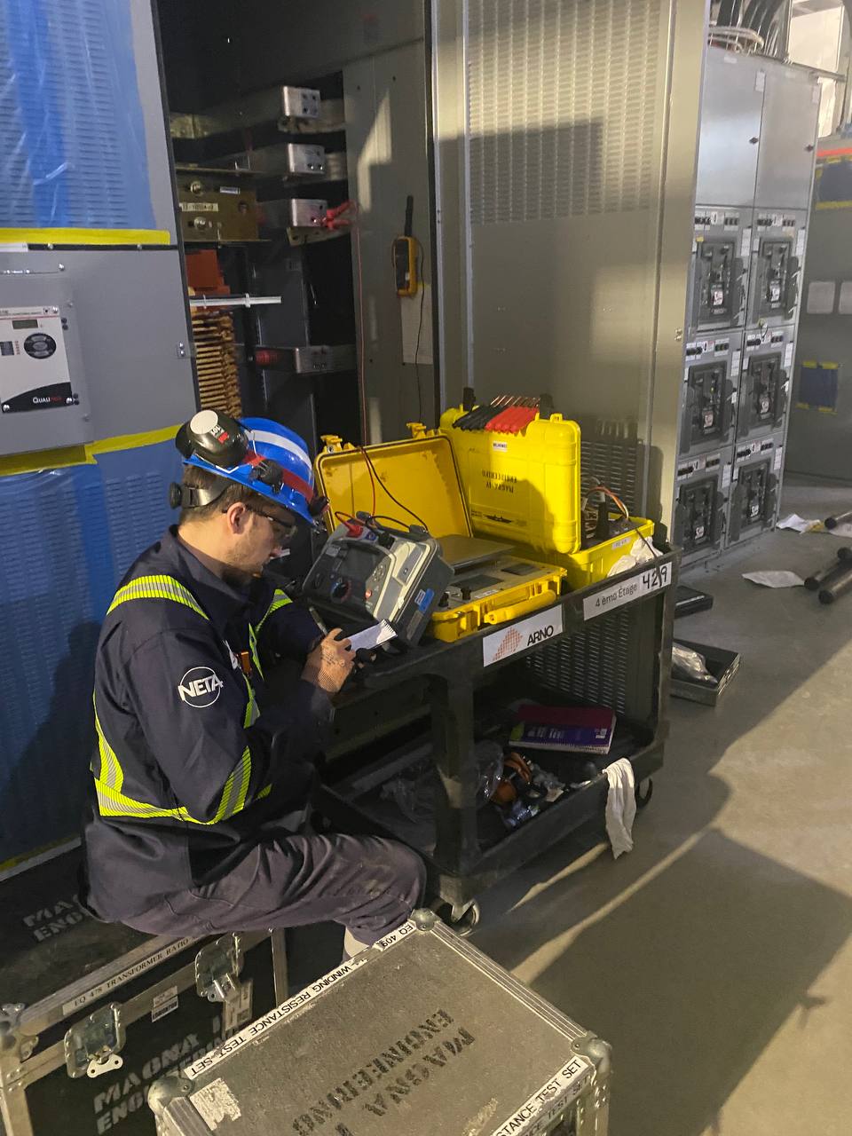 Technician performing acceptance testing